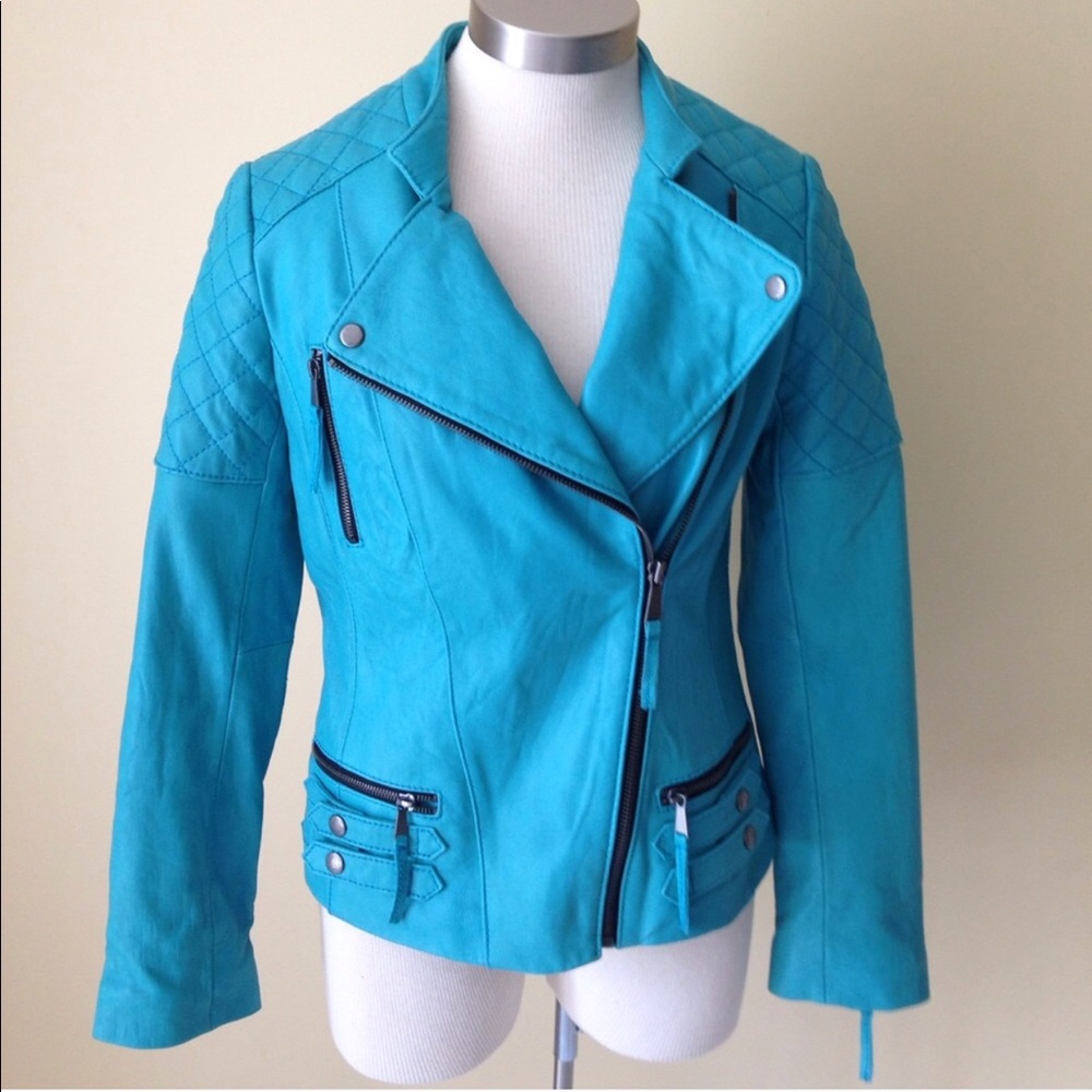 Amazing Neiman Marcus leather blue jacket - Picture 1 of 7